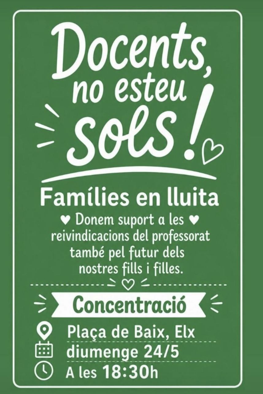 Cartell 1 de Concentració de famílies en suport al professorat