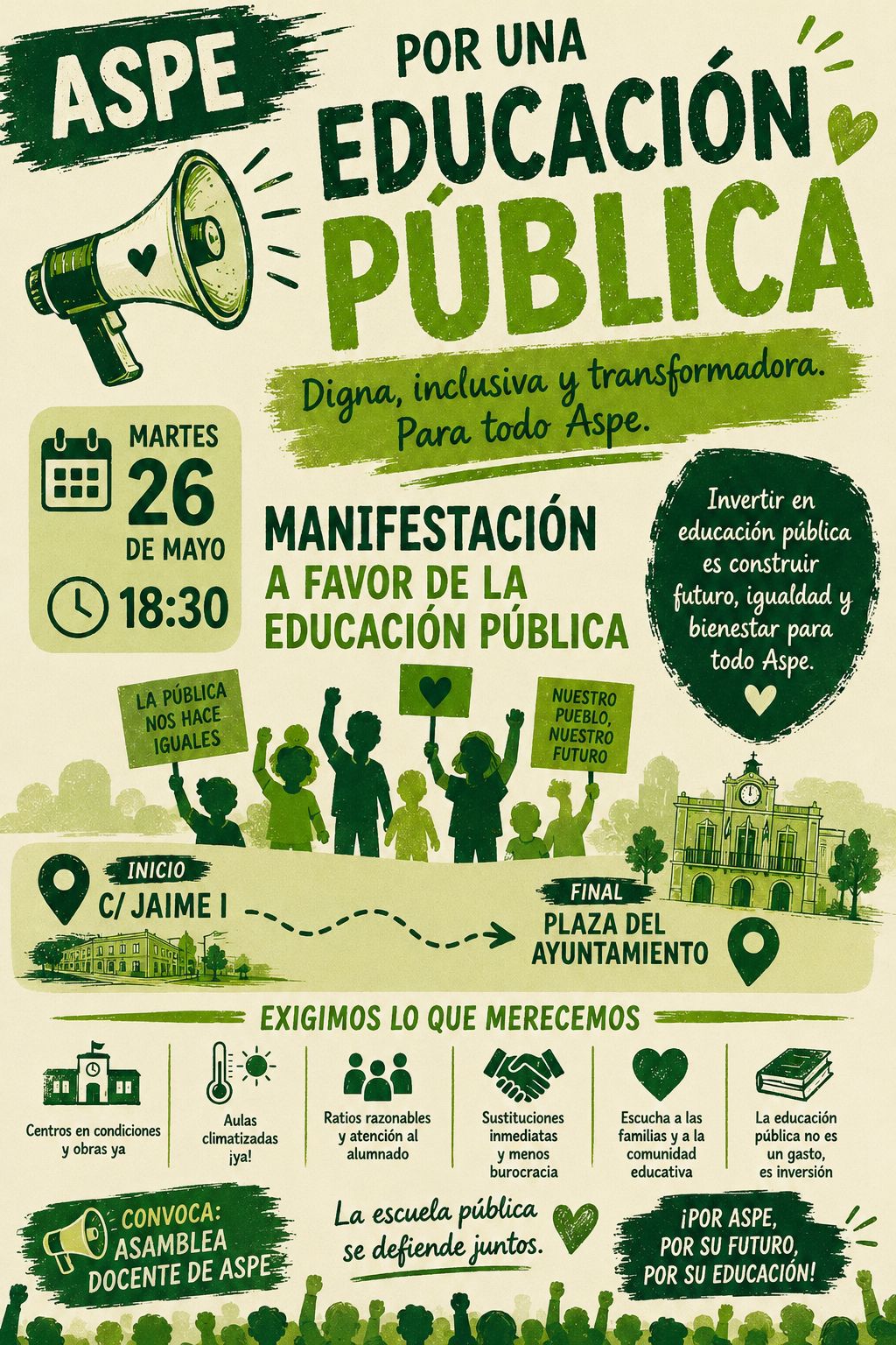 Cartell 1 de Manifestació a Aspe per una educació pública