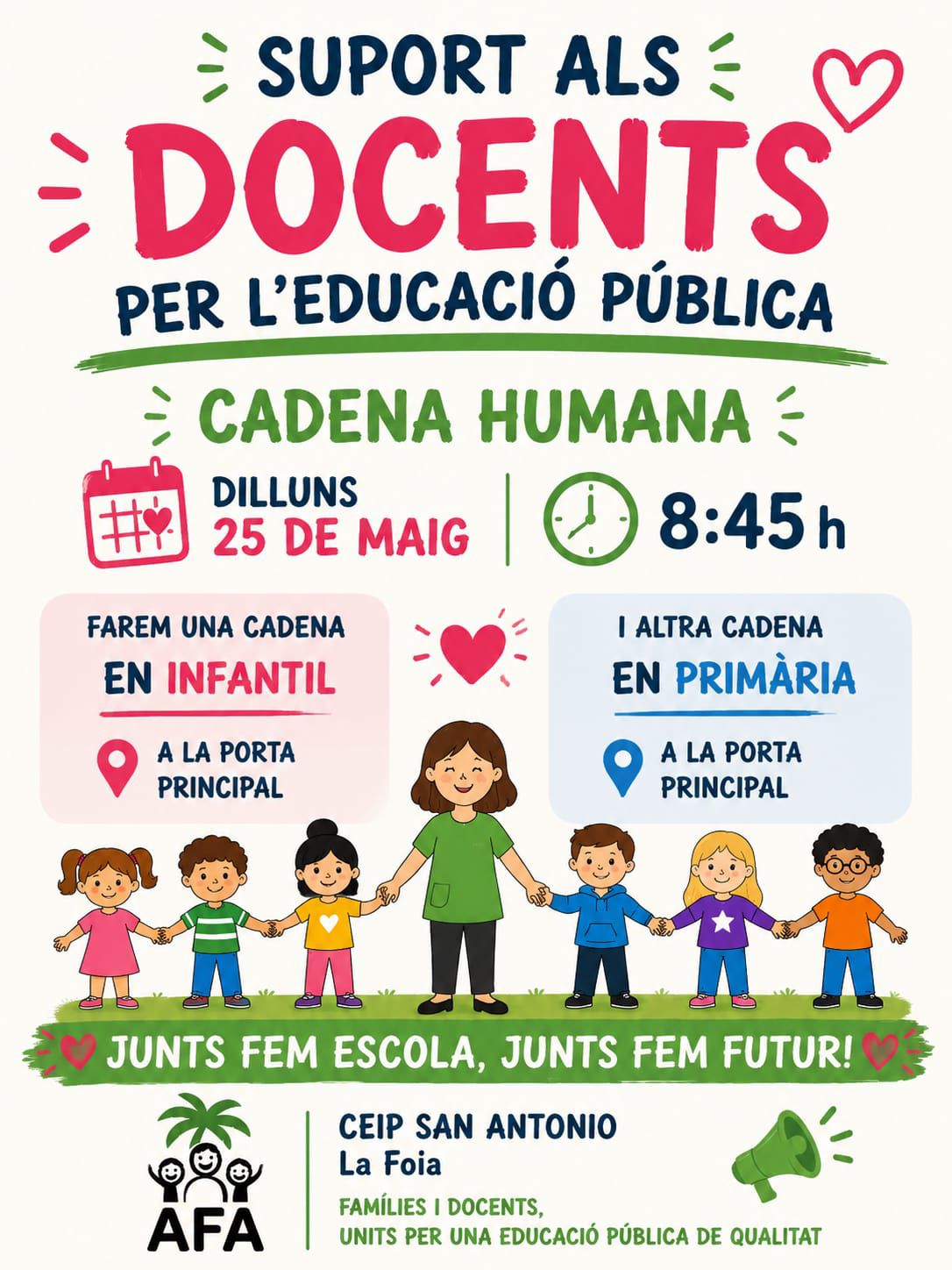 Cartell 1 de Cadena humana al CEIP San Antonio La Foia