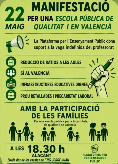 Cartell de Manifestació a Alacant per una escola pública de qualitat i en valencià